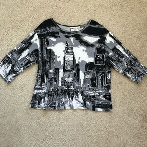 Woman’s blouse, black/grey/white,NYC broadway shows, embellished w/beads, 1X